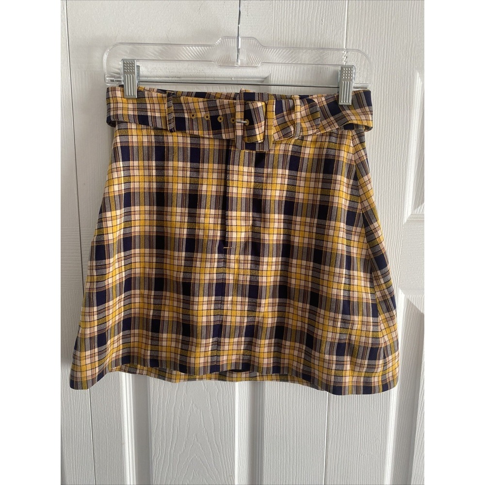 Capulet Belted Plaid Mini Skirt Womens Size XS Yellow Preppy Clueless Revolve‎